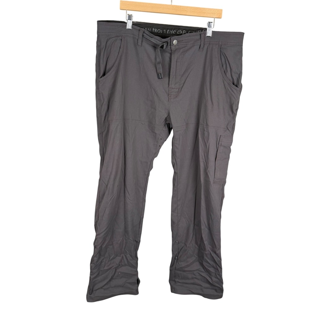 Prana Zion Mens 40x32 Charcoal Gray Stretch Hiking Cargo Pants Roll Up Leg
